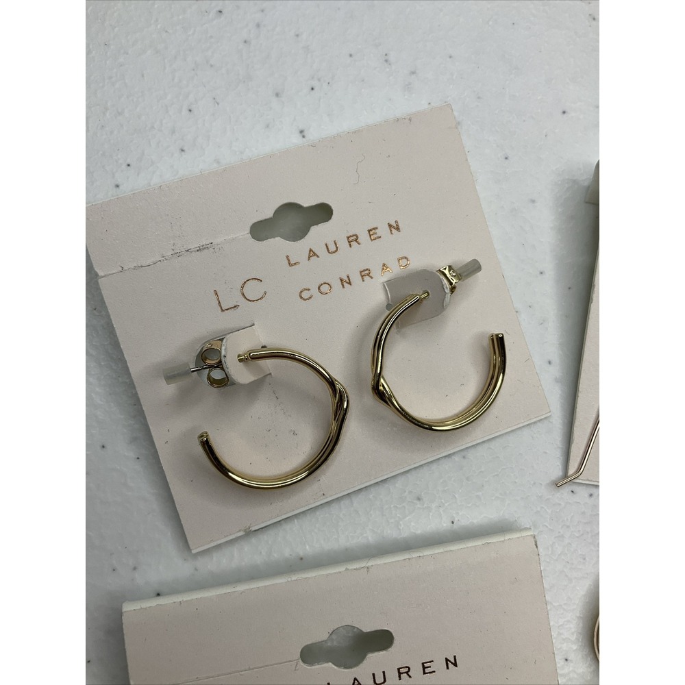 LC Lauren Conrad Teardrop Hoop Earrings Lot Of 4 Gold Tone Dangle Drop NWT - Picture 6 of 7